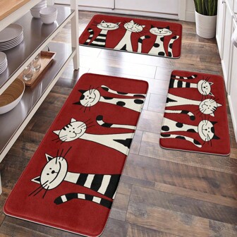 1pc Lavish Burgundy & Black And White Cat Patterned Soft Plush Floor Mat, Home Decor, Bathroom Mat, Kitchen Rug, Doormat, Fatigue-Relief, Classic & Elegant Design,Women Valentine Gift Birthday Boyfriend Girlfriend Home Bathroom Decor Floor Carpet Outdoor Rug Door Mat Summer Bathroom Accessories Back To School
