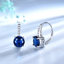 Cercei cu agrafă din argint 925, albastru safir, rotunzi, 4 gheare, 5A, zirconiu, 8 mm, cadou de zi de naștere pentru femei, potriviți pentru purtarea zilnică