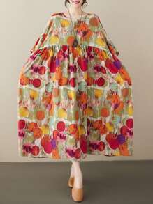 Topy Boho Style Plus Size Casual Holiday Beach Dress, Sukienka w kropki, Letnia sztuczna japońska spódnica z kołnierzykiem jenowym, z rękawami na ramionach i krótkim rękawem,