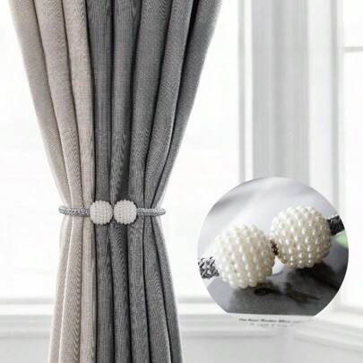 2 peças/conjunto de clipes magnéticos para cortinas de janela, amarrações de cortinas com contas, instalação sem furadeira, acessórios para cortinas para escritório, hotel e decoração de casa
