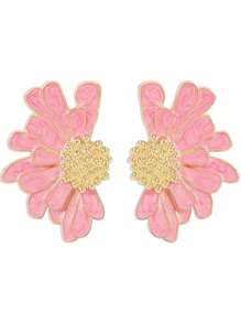 1 Par de Brincos de Botão de Esmalte Floral Vintage para Mulheres, Joias de Estilo Europeu e Americano com Padrão de Margarida para Uso Diário, Presente de Festa