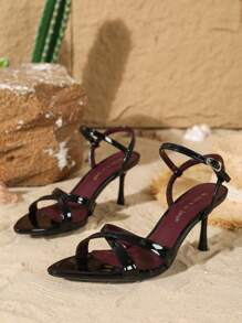 On feet& in love 女士优雅尖头高跟凉鞋，交叉绑带，适合夏季礼服和婚礼 - 黑色 - 查看 3