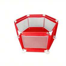 6 Sides Playpen By House & Round Zipper Door Play Pen - Red - View 1
