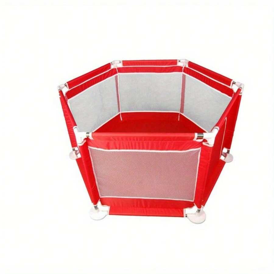 6 Sides Playpen By House & Round Zipper Door Play Pen - Red - View 1