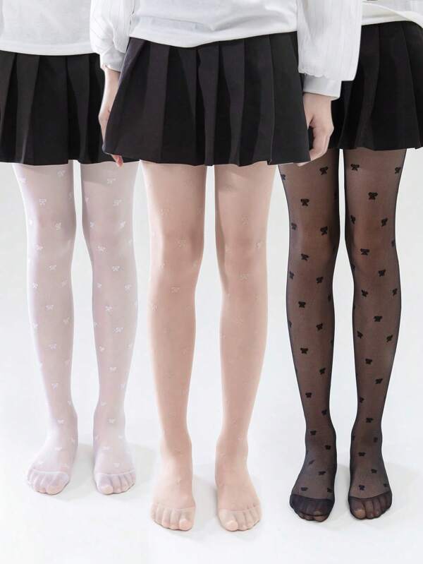 3 paquetes de mallas/pantis con lazo jacquard y malla para niños