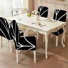 2/4/6pcs Creative Personalized, Special Black And White Texture Decoration, Printed Chair Cover, Fashionable Printing, Elastic And Easy To Install, Enhancing Seat Style
