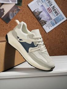 男士拼色系带低帮运动鞋，户外休闲舒适百搭徒步运动鞋，情侣款 - 灰色 - 查看 4