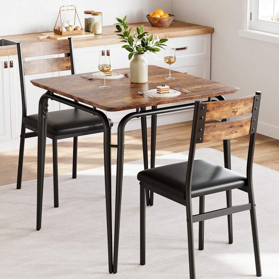 Dining Table Set For 2, Kitchen Table With Upholstered Chairs Dinning Table Set For Kitchen & Dining Room, Compact Dining Set For Small Spaces