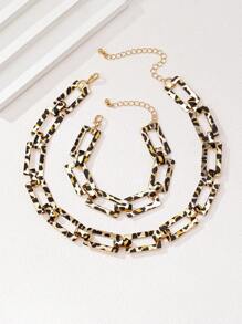 2 件简约风格几何金色豹纹朋克嘻哈时尚首饰套装，适合日常和活动