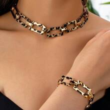 2 件简约风格几何金色豹纹朋克嘻哈时尚首饰套装，适合日常和活动