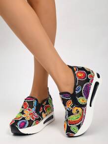 Women's Platform Wedge Sneakers 2025 Spring/Summer New Fashion Versatile Mesh Breathable Flat Comfort Sandals (Shoe Upper Pattern Random) - Black - View 1