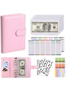 1 件 A6 PU 皮革活页预算簿，带 8 个拉链口袋、12 张彩色预算表、2 张英文贴纸、活页现金预算笔记本，用于省钱和财务规划（不包括硬币） - 彩色 - 查看 10