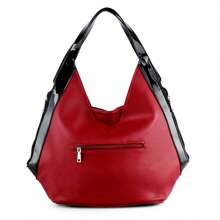 Patent Trim Rhinestone Pattern Hobo For Women, Large Capacity Sparkly Studded Weekender Shoulder Bag With Back Zip Pocket., Fashionable Faux Leather Handbag Travel Bags For Party, Travel, And Everyday Use, Black. - Black - View 4