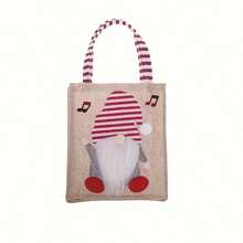 1pc Christmas Gift Bag With Cartoon Gnome Design, Linen Tote Bag For Party Favors, Candies And Holiday Decorations - Reusable Holiday Shopping Tote Bag For Christmas Gifts
