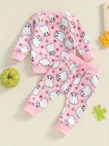 Baby Girl Halloween Outfits Long Sleeve Pumpkin/Skull Print Tops + Pants Set Toddler Clothes