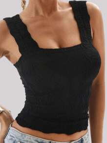 Women Floral Jacquard Knit Crop Top, Sexy V-Neck Wide Strap Short Tank Top, Soft Versatile Casual Daily Layering Sports Vest, Sleeveless Yoga Tight Camisole Basic Summer Tops, Summer Outfits For Women