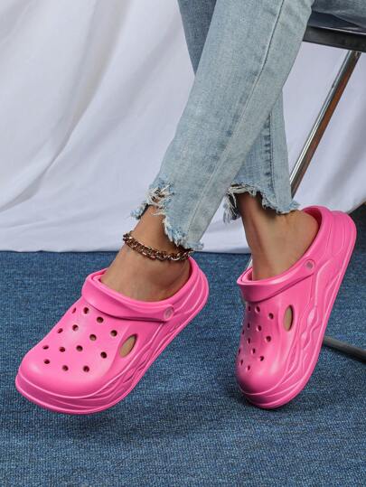 Versatile Elegant Rose Red Hollow Slip On Shoes For Women, Lightweight, Non-Slip, Soft Indoor/Outdoor Casual, Suitable For Home, Daily Wear, Walking, Outdoor Gatherings