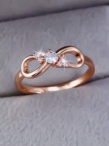 1pc Elegant Romantic Infinity Design Sparkling Cubic Zirconia Round Ring, Suitable For Women Everyday Wear, Valentine's Day Gift For Couple, Mom, Mother, Mother's Day, Gift