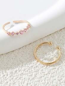 2 Pieces Cooper Zirconia Toe Rings Set For Women - Pink - View 3