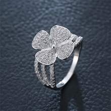 1pc Women's Fashion Elegant Copper Inlaid Zirconia Flower Ring, Wedding Party Jewelry, Holiday Gift - Ring - View 14