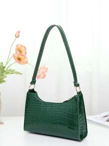 新款银色闪光女士手提包，配有可拆卸肩带和拉链开合 - 经典银色，多功能女包 - 綠色 - 查看 10