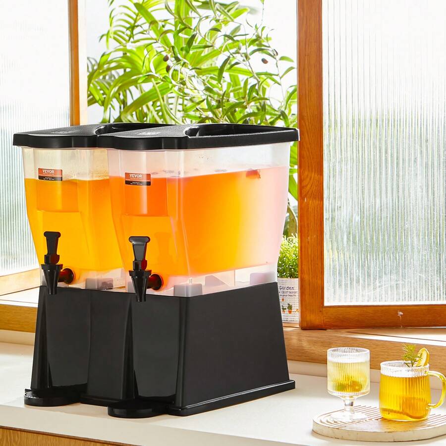 Large Capacity Glass Or Plastic Beverage Dispenser 1 Gal To 5 Gal With Stainless Steel Spigot Or Spring-Loaded Faucet For Juice Tea Cocktails Durable Material Easy Cleaning Elegant Wooden Stand Or Slim Base - 3 Gallons x 2 Máy rót nước - Xem 1