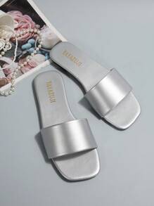 Women's Flat Sandals And Slippers, Simple Casual Indoor Slippers For Ladies - Silver - View 3