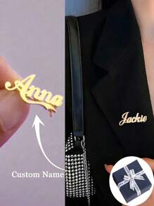 Custom Name Pin,Custom Name Brooch,Personalized Name Shirt Pin, Alphabet Brooch 2 Color Pin Personalized Gift For Bridesmaid,Wedding Gift,Custom Name Tag Brooch, Name Badge Shirt Decoration Big Pin, Wedding Party Jewelry - Gold - View 7