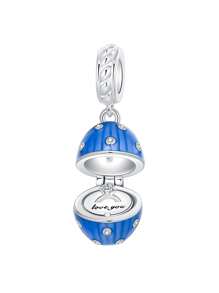 Silver Plated Charm Egg Ring Love You Valentine's Day Blue Pendant Charm Pendant Ball Suitable For Bracelets DIY Women's Jewelry - Silver - View 2
