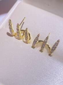 1 Pair Minimalist Geometric Chic Ear Studs, Versatile - Gold - View 3