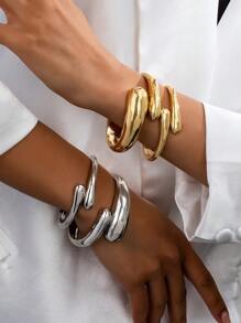 1 Set elegante y sencillo de joyas de brazalete con gota geométrica de metal liso con diseño de serpiente, adecuado para mujeres