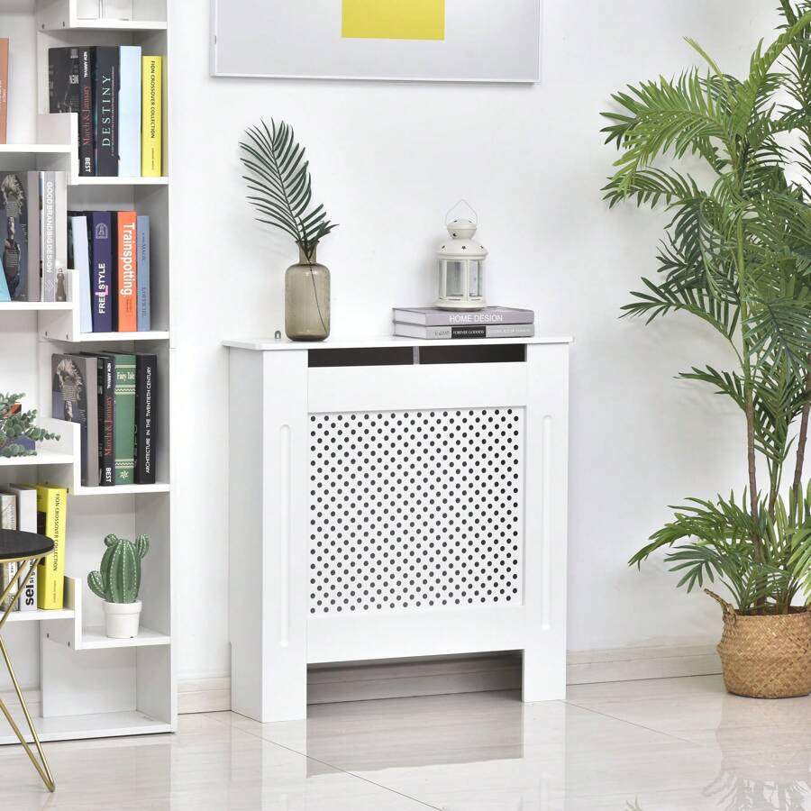 HOMCOM Copritermosifone Moderno a Griglia in MDF, Copertura Termosifone Portatile per Casa e Ufficio, 78x82x19 cm, Bianco