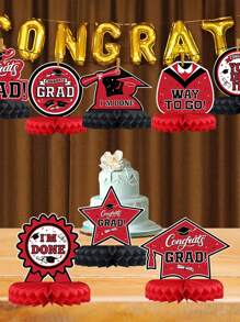 8 件毕业主题蜂巢挂饰、毕业季主题派对背景桌面装饰用品、毕业帽印花蜂巢、毕业日摄影道具、2025 年毕业派对家庭房间桌面中心装饰、派对小礼品