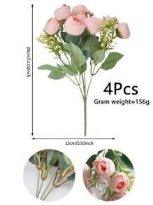 1 pièce/2 pièces/4 pièces Bouquet artificiel de pivoines de 28 cm, bouquet de roses en soie, fleurs artificielles de printemps pour mariage, fête, décoration de vase et de maison parfaite - Gypsophile 05 - Voir 4