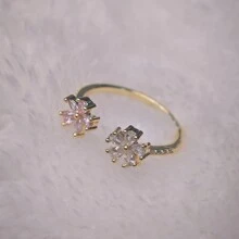 1 件时尚锆石花朵开口戒指，适合女性日常佩戴