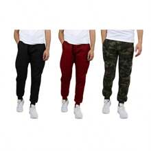 3-Pack Mens Modern Fit Fleece Jogger Sweatpants (S-3XL) - Black - Burgundy - Woodland - View 1