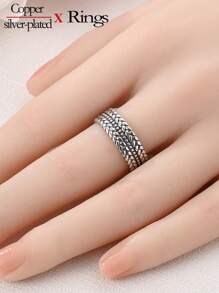 1pc Hypoallergenic Silver-Plated Elegant Multilayer Braided Rock & Roll Couple Rings, Suitable For Performance, Party & Banquet Wear