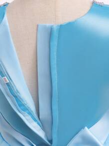 年轻女孩荷叶边泡泡袖优雅欧根纱公主裙，适合角色扮演和派对 - 藍色 - 查看 5