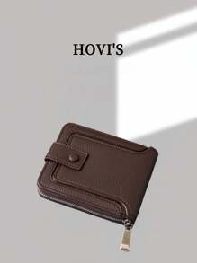 HOVI'S New Lychee Texture Men Short Button Wallet Horizontal Zipper Multi-Functional Card Holder Clip Coin Purse Gift - Brown - View 1
