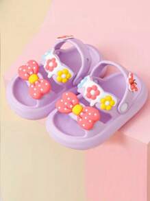 1 đôi dép trẻ em mùa hè mới, nhẹ, thoáng khí, thoải mái, đế mềm, có nơ xinh xắn, thích hợp cho hoạt động ngoài trời. - Màu tím  Violet - Xem 2