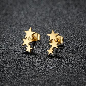 1 Pair, Stainless Steel Star Stud Earrings, Starry Sky Minimalist Jewelry, Good Luck Gift For Friends