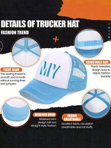 1-30 pièces Casquette de baseball en maille éponge personnalisée avec lettre, casquette de camionneur personnalisée pour homme, casquette de camionneur personnalisable pour femme, taille réglable : 54-60 cm, 10 couleurs : rouge, bleu lagon, gris, jaune, bleu, orange, rose, noir, vert, bleu, casquette de soleil d'été personnalisable réglable unisexe, casquette Bass Pro Shop