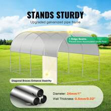 Walk-In Tunnel Greenhouse, 29.5x9.8x6.6 Ft Or 29.2x9.7x6.5 Ft Or 27.4x9.5x7.4 Ft Or 14.6x6.4x6.3 Ft Or 9.6x6.4x6.2 Ft Or 19.4x9.7x6.5 Ft Or 11.3x6.4x6.3 Ft Hoop House With Galvanized Steel Frame, PE Cover, Zipper Door, 12 Windows For Outdoor Use - 14.6x6.4x6.3 ft, White PE Cover, Roll-up Zipper Door and 8 Windows - 查看 2