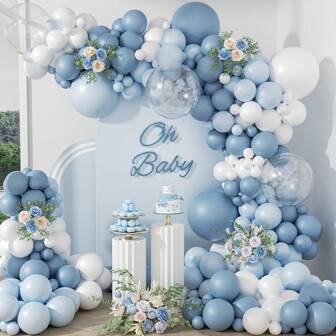 110pcs Blue And White Balloon Arch Garland Kit, Emulsion Balloons, Versatile Celebration Decor, With Pastel Blue, White, And Clear Balloons For Weddings, Birthdays, Gender Reveal, And Showers