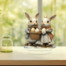 1 件迷人亚克力兔子雕像，带花蛋 - 波西米亚风格家居装饰，适合桌面和窗户，复活节庆祝活动的理想礼物，兔子雕像