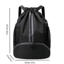 时尚大容量篮球背包旅行包，防水设计，抽绳口袋，便携式背包，运动篮球收纳袋，适合日常运动旅行、健身、短途旅行。 - 黑色 - 查看 12