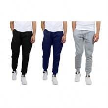 3-Pack Mens Modern Fit Fleece Jogger Sweatpants (S-3XL) - 黑色 - 希瑟灰 - 海軍藍 - 查看 1