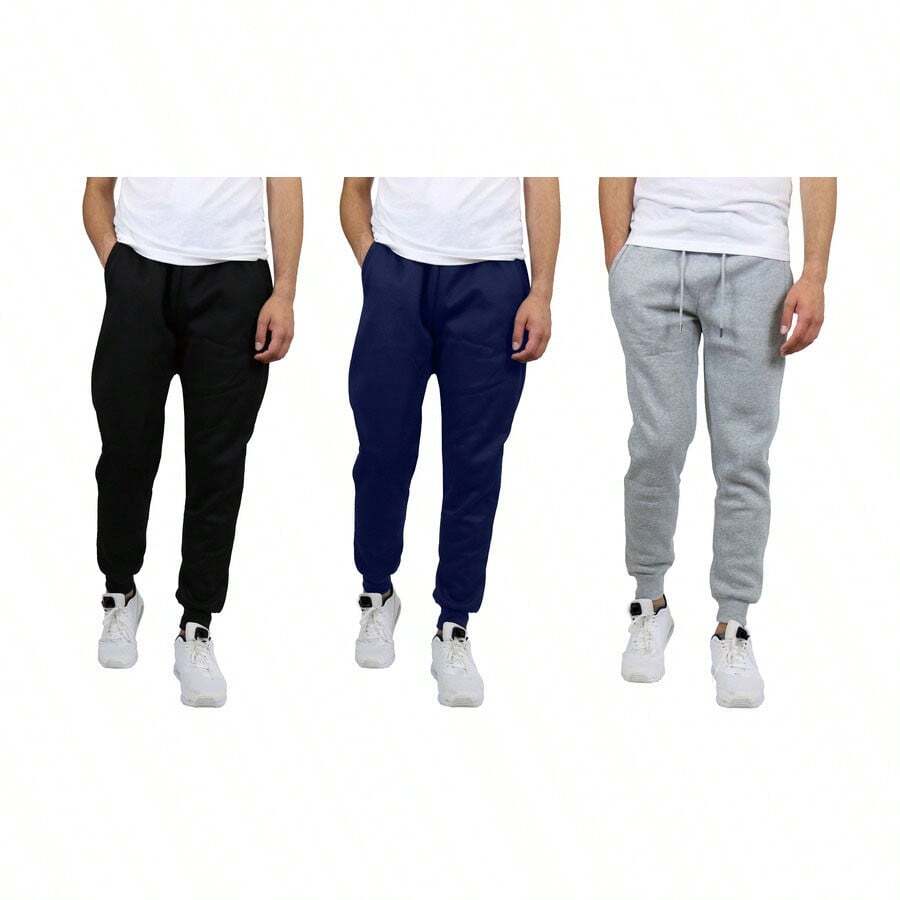 3-Pack Mens Modern Fit Fleece Jogger Sweatpants (S-3XL) - 黑色 - 希瑟灰 - 海軍藍 - 查看 1