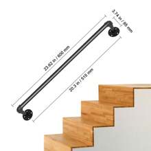 Pipe Stair Handrail, 1 To 13FT Staircase Handrail, 440LBS Load Capacity Carbon Steel Pipe Handrail, Industrial Pipe Handrail With Wall Mount Support, Round Corner Wall Handrailings For Indoor, Outdoor - 2FT - View 7