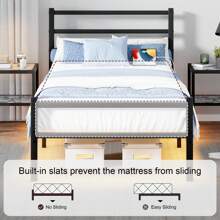 Twin Bed Frame With Headboard And Footboard, LED Bed Frame With Charging Station, Metal Bed For Boys/ Girls, Easy Assembly, Black/ White ( USB LED Strip) * Twin Bed Frame Beds Bed Frame Twin Bed Frame Queen Bed Frame Bed Queen Bed Frame King Bed Frame Bedroom Furniture Bed Frame Full Full Size Bed Frame Twin Bed Frame Beds Cozy Bedroom Home Bedroom Refresh Room Decor Home Decor Christmas Decor Bedroom Decor Valentine Day Decor Storage Living Room Decor Furniture House Decor - 查看 6